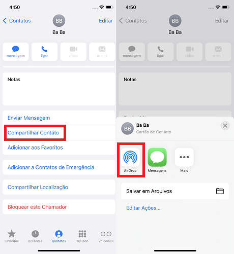 Transferir Contatos de iPhone para iPhone do AirDrop