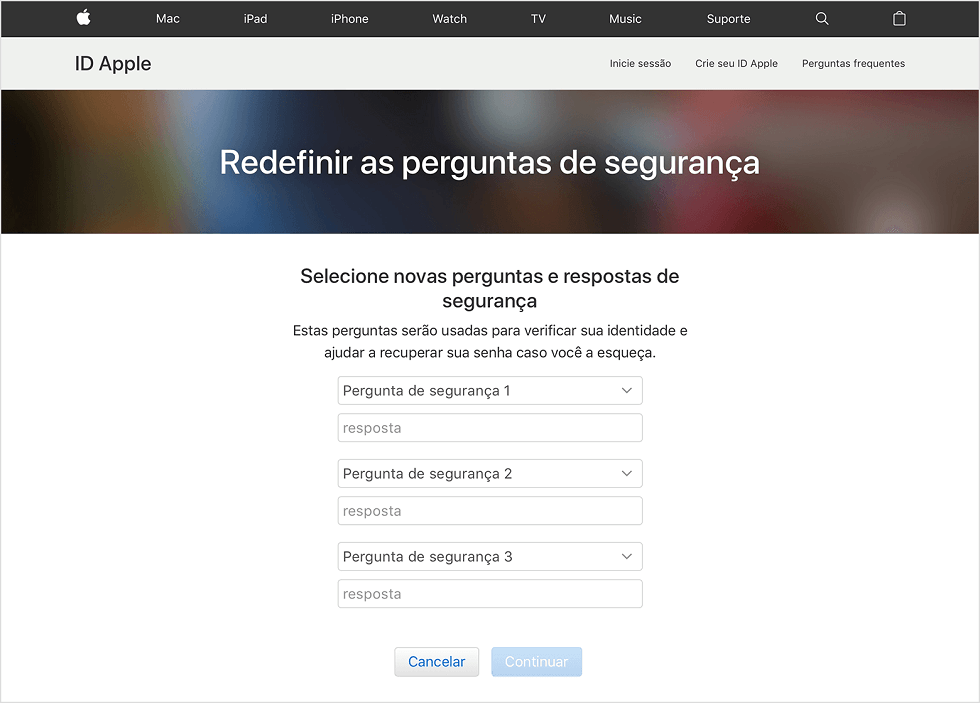 Redefinir questões de segurança