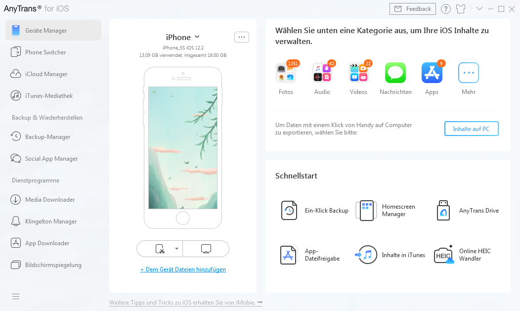 Hauptinterface von AnyTrans