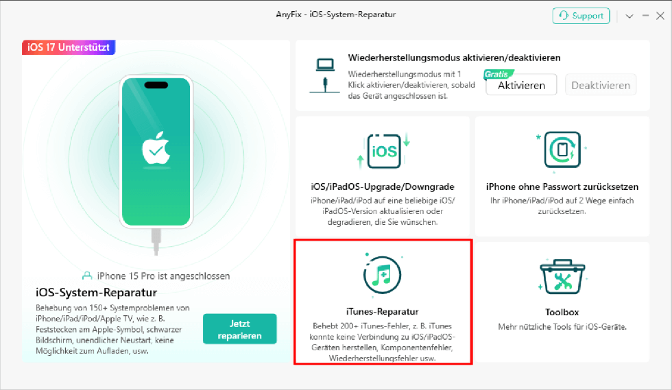 AnyFix iTunes Reparatur