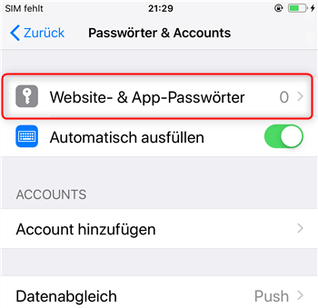 Auf Website- und App-Passwörter klicken