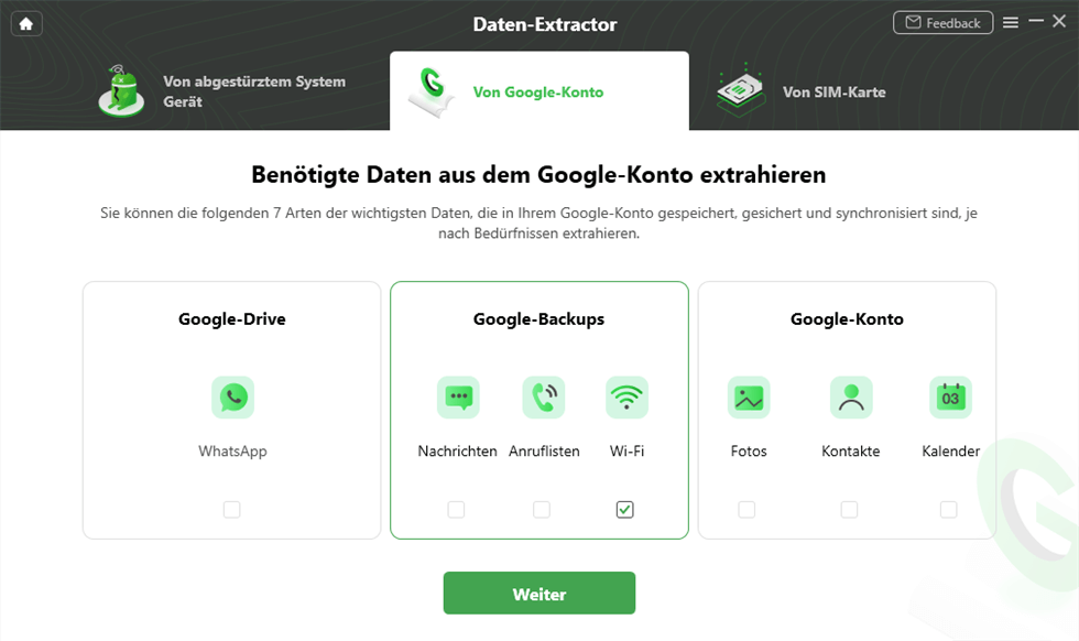 Auf Wi-Fi aus Google-Backups klicken