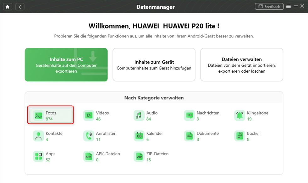Daten wie Fotos nach Kategorie verwalten