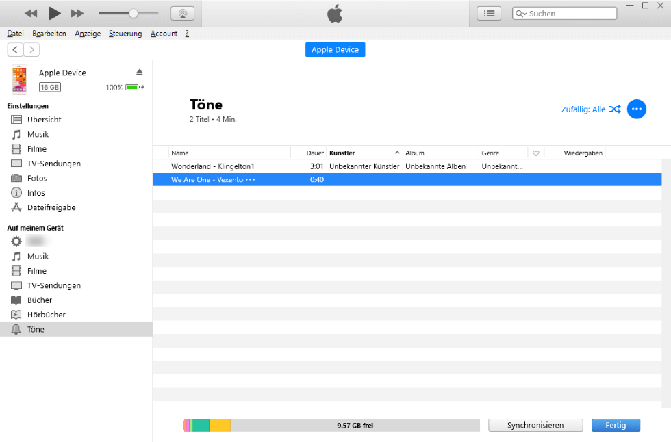 Den Klingelton in iTunes hinzufügen