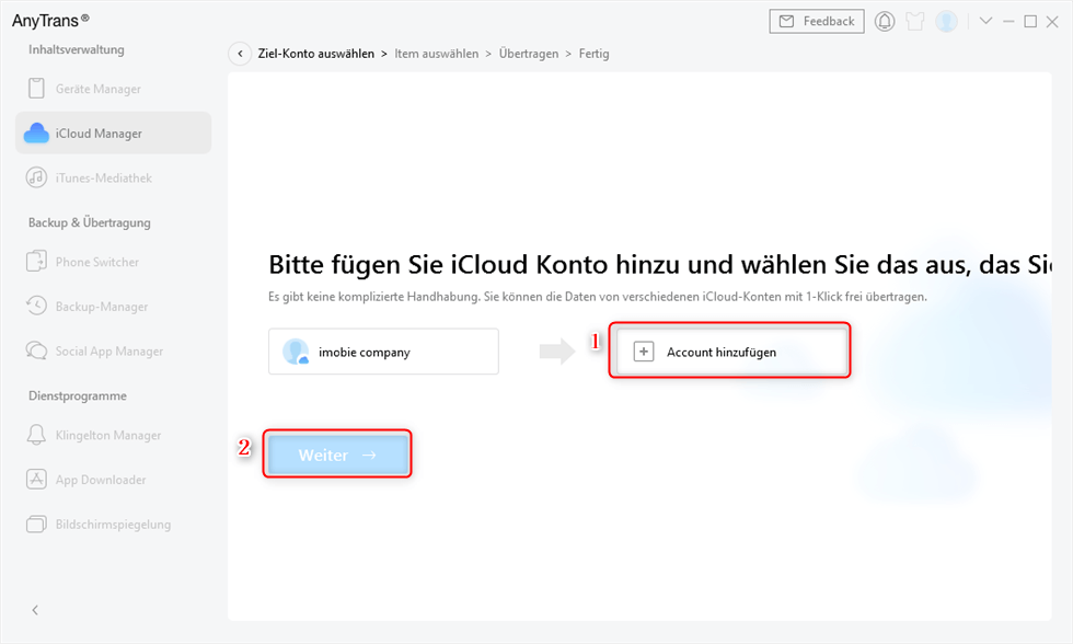 Den zweiten Account hinzufügen