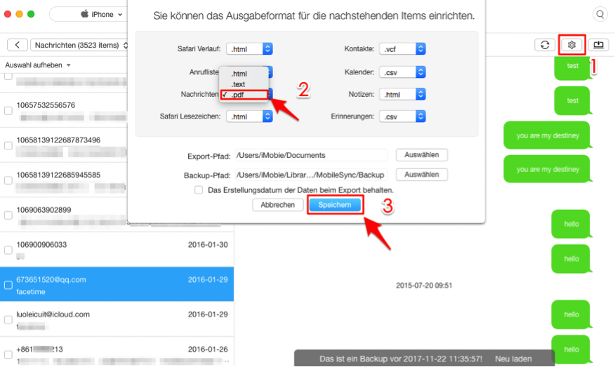 SMS als PDF sichern aus iPhone – Format einstellen