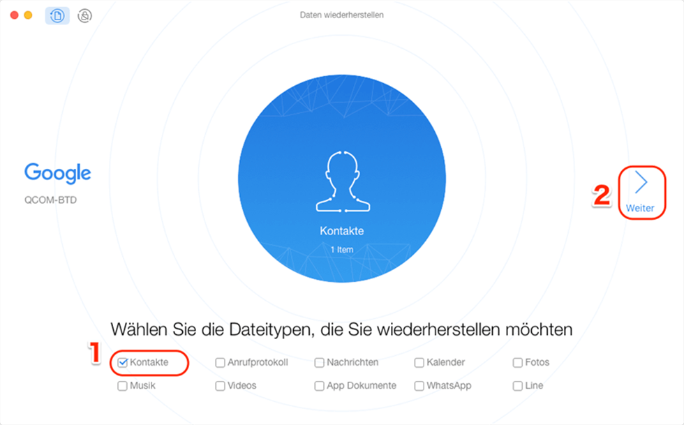 Kontakte wiederherstellen über PhoneRescue für Android