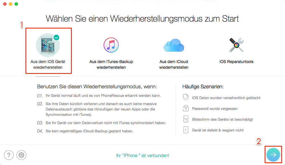 iOS-Daten wiederherstellen mit iTunes Alternative â Schritt 2