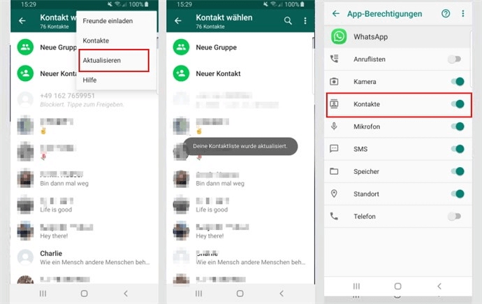 Whatsapp Kontakte aktualisieren