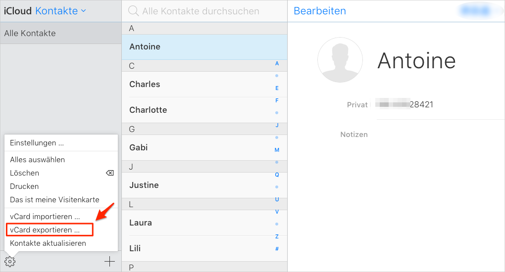 iCloud Kontakte aus âiCloud.comâ exportieren