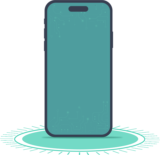 Cell phone with green screen on blue background