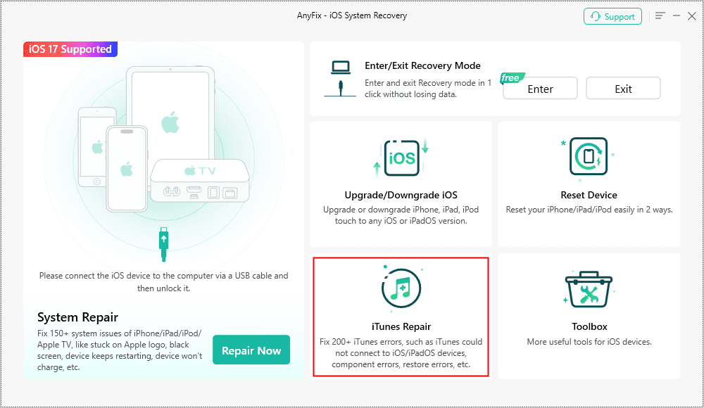 AnyFix iTunes Repair Option