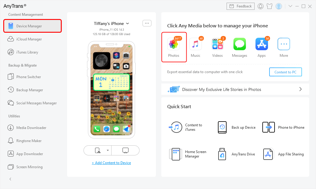 Click Photos to Preview and Manage
