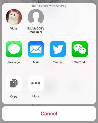 Choose the target iPhone to send the song to