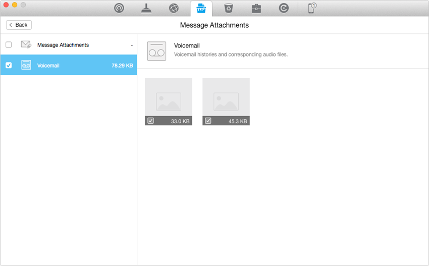 Click Message Attachments and select Voicemail