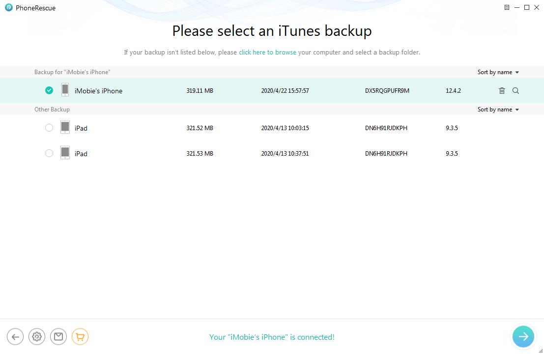 Select an iTunes Bakcup