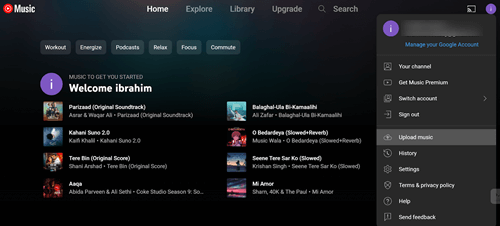 Select Upload Music from the Menu