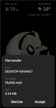 Tap Accept to Transfer Music