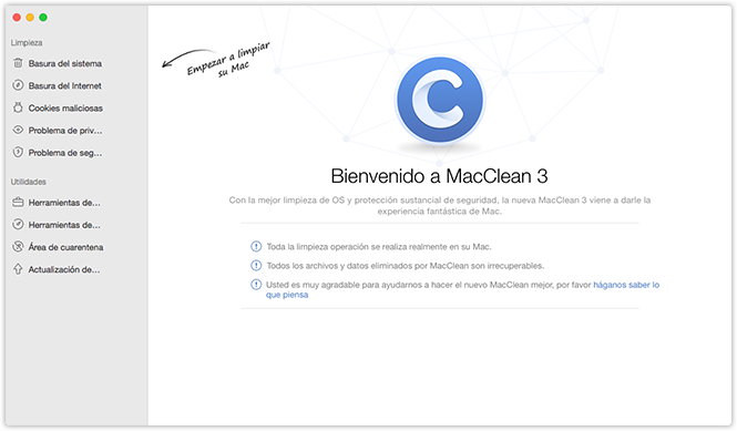 La interfaz principal de MacClean