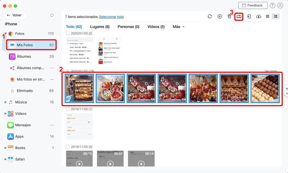 Elige las fotos deseadas para pasar fotos de iPhone a Mac