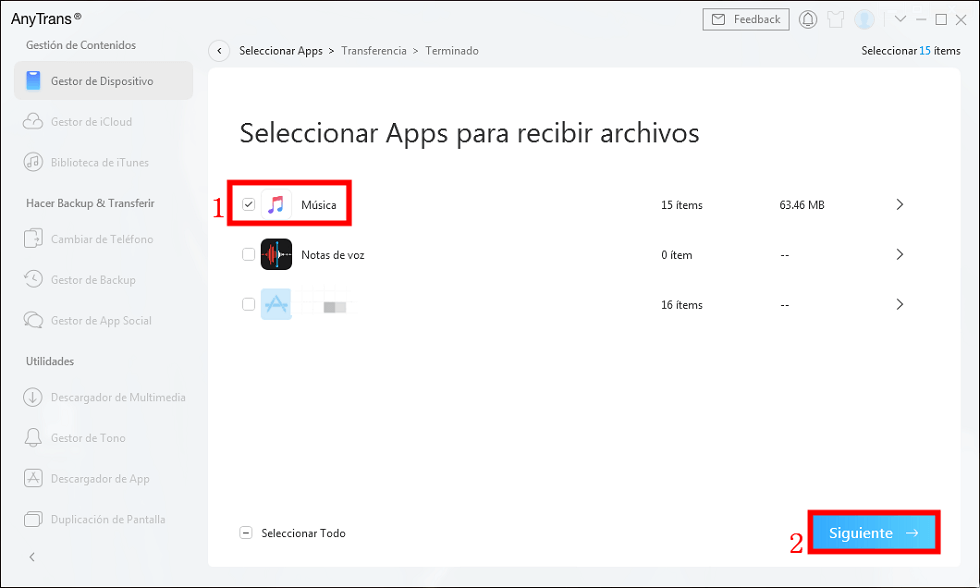 Elige apps para recibir
