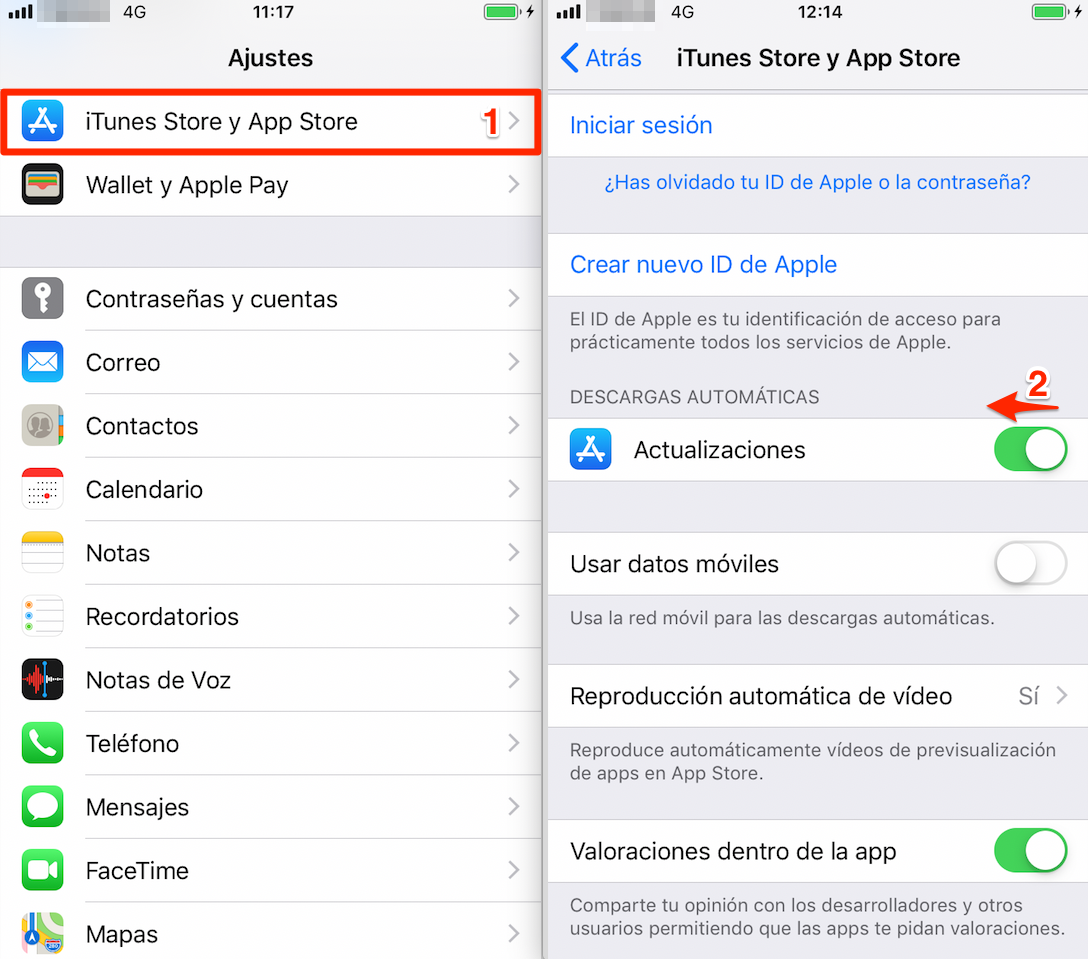 Ahorre baterÃ­a iPhone - Desactiva Descargas automÃ¡ticas