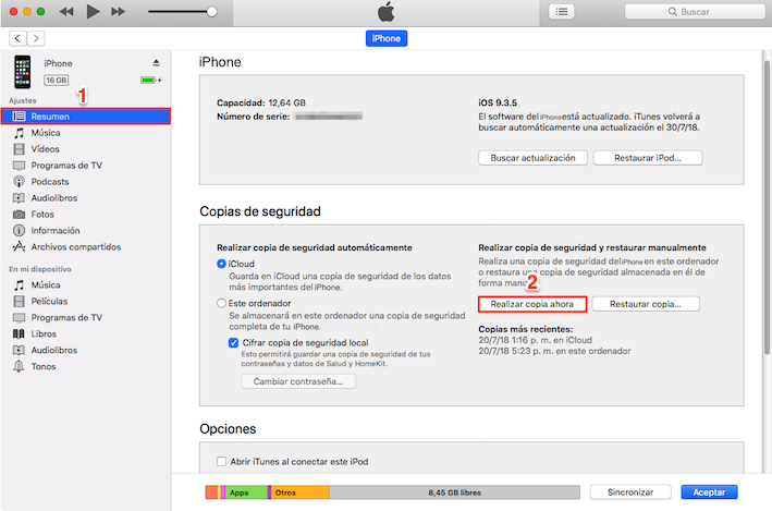 Hacer copia de seguridad de WhatsApp iPhone con iTunes