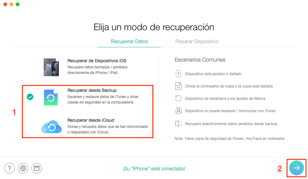 Recuperar contactos iPhone roto desde copias – Paso 2
