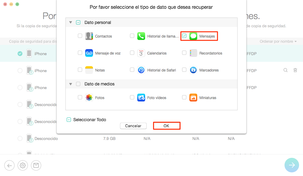 Recuperar datos de iPhone muerto desde copias – Paso 3