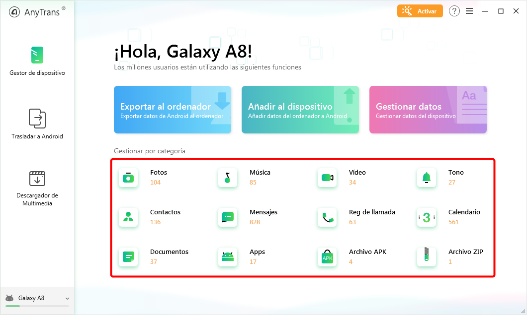 Gestionar tu Android por categoría