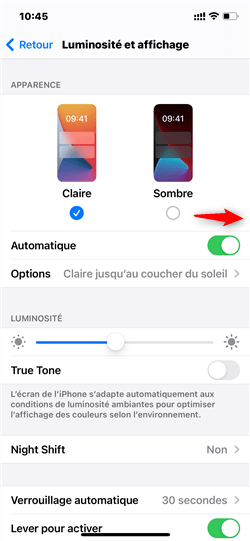 Activation de la luminosité automatique