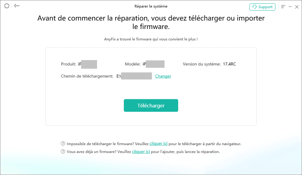 AnyFix - Télécharger ou importer le firmware