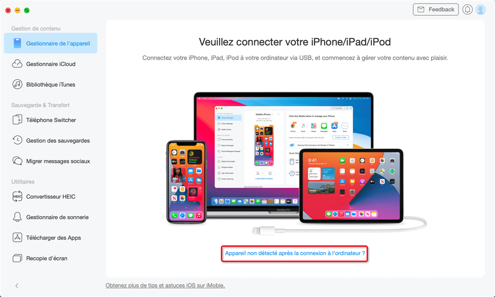 Appareil non détecté après la connexion à l’ordinateur