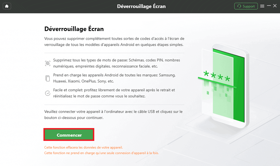Commencer à déverrouiller l'écran