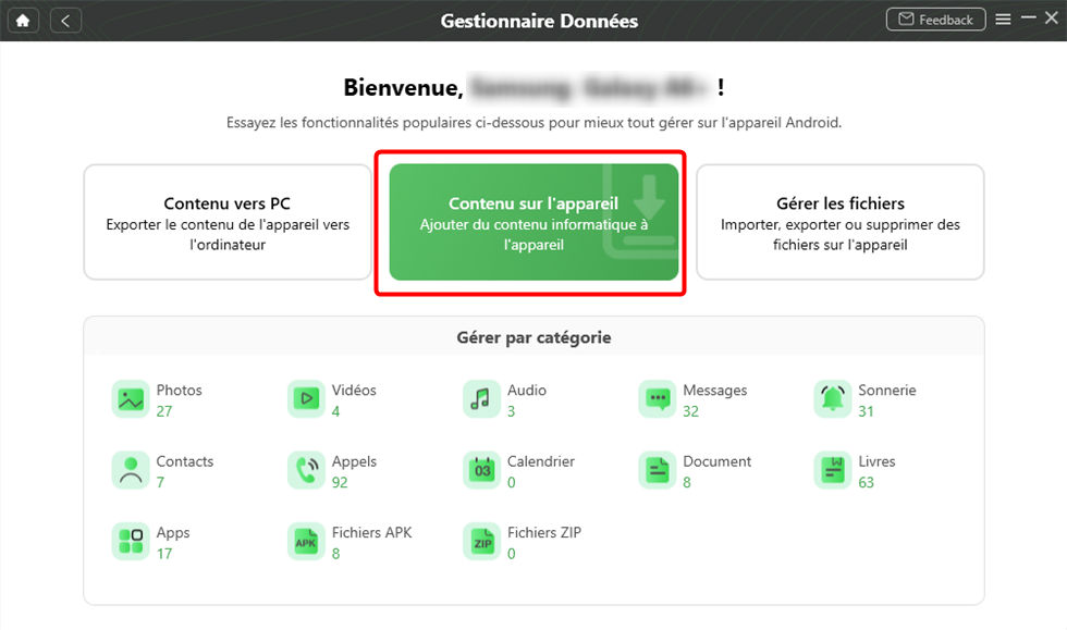 Choisissez Contenu sur l'appareil