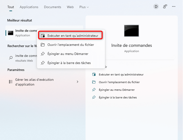 Lancement de l’invite de commande sous Windows