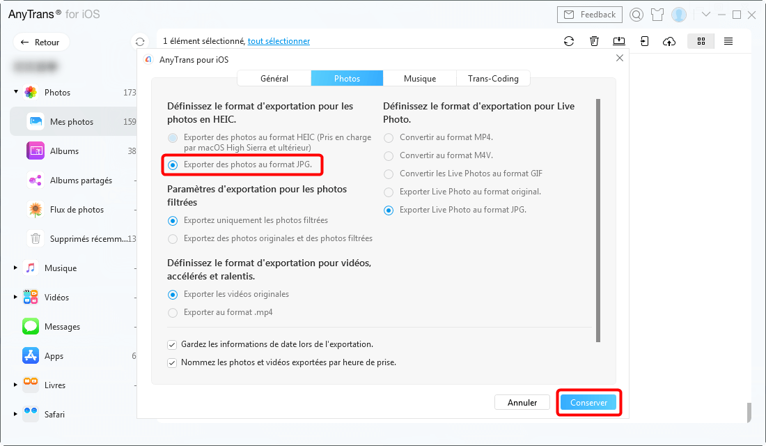 Exporter en JPG et conserver