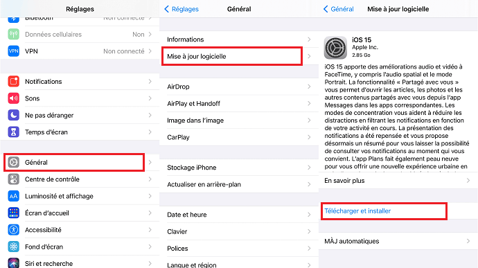 Mettre à jour iOS 15
