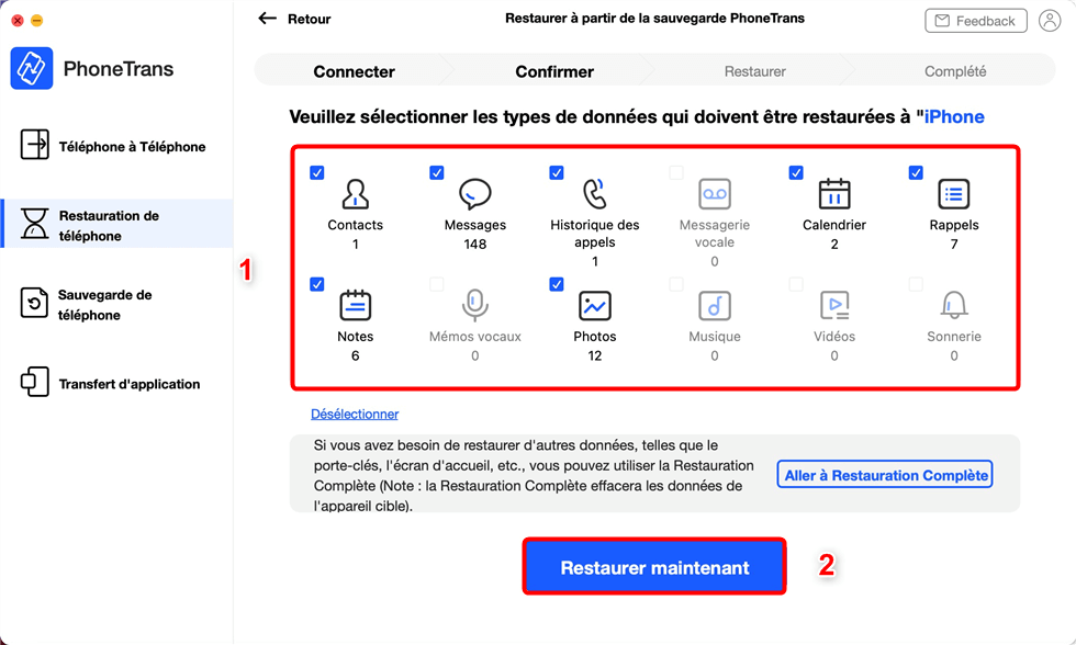 Sélection des données à récupérer
