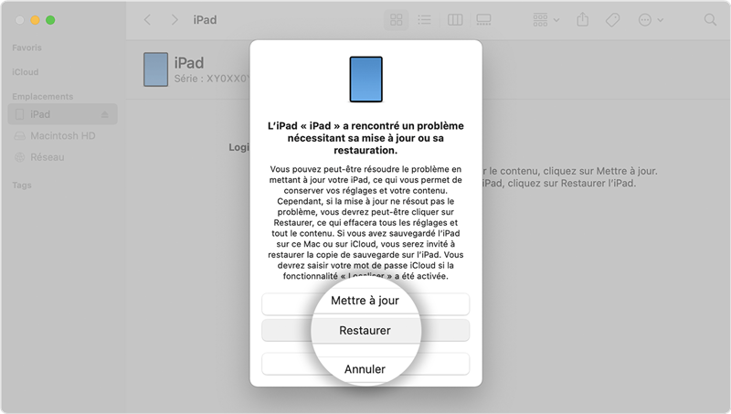 Cliquez sur Restaurer
