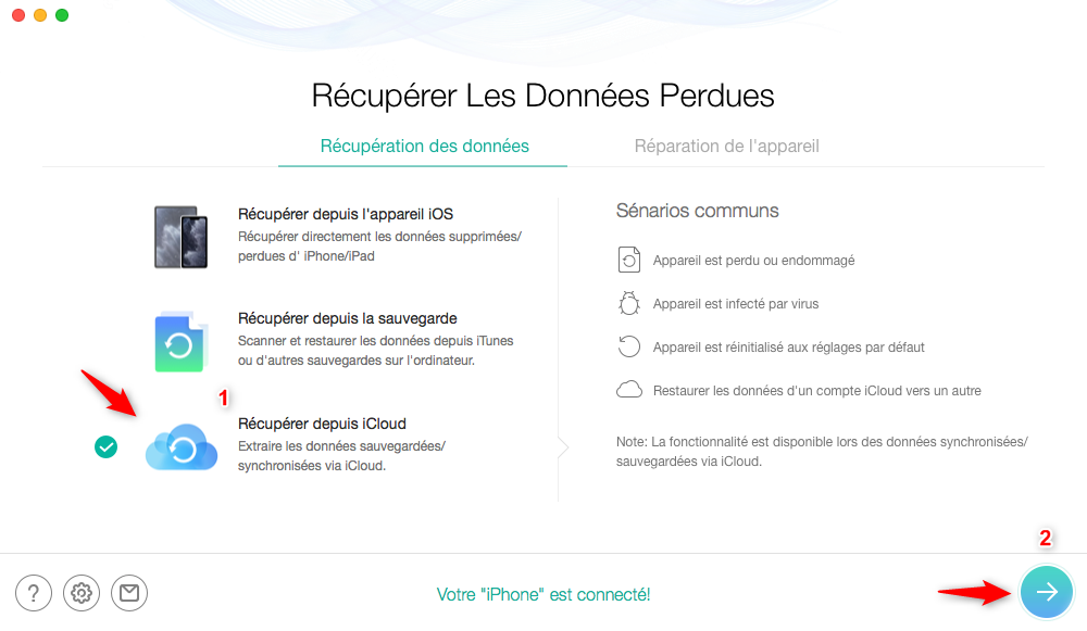 Choisissez Récupérer depuis iCloud